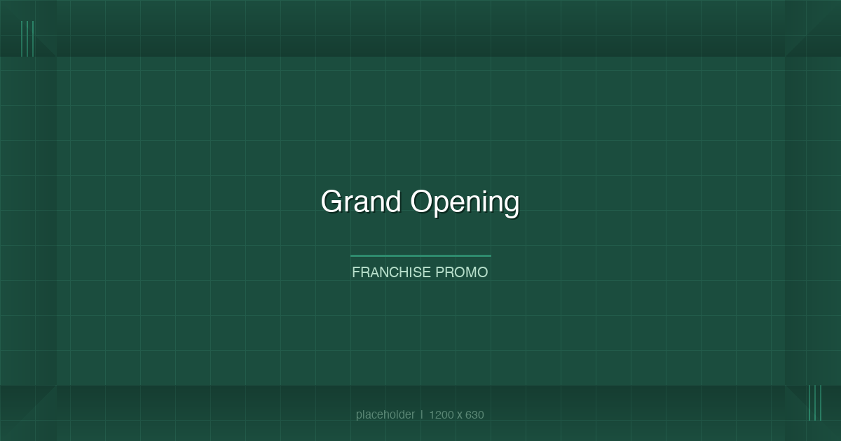 Franchise grand opening event with marketing signage and customer engagement