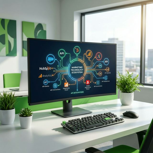 Marketing technology stack diagram showing integrated franchise tools